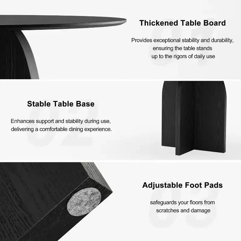 42 x 42 Solid Wood Round Dining Table with Black Finish and Elegant Arched Legs for Modern Dining Rooms & Kitchens