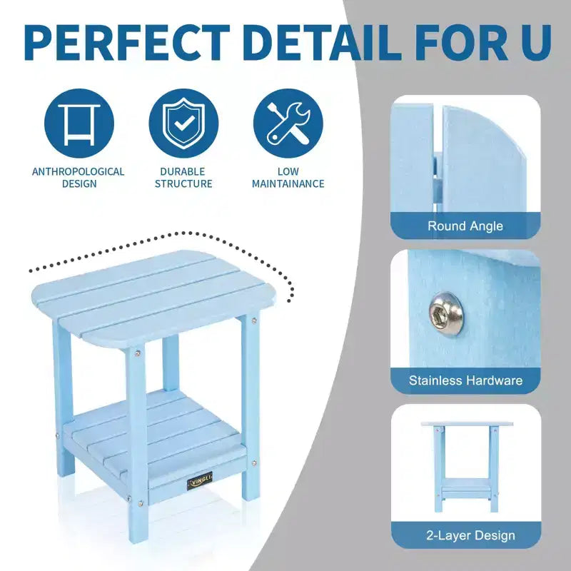 VINGLI Tavolino Laterale da Esterno in HDPE, Impermeabile a 2 Livelli per Patio, Ponte, Portico, Cortile, Piscina