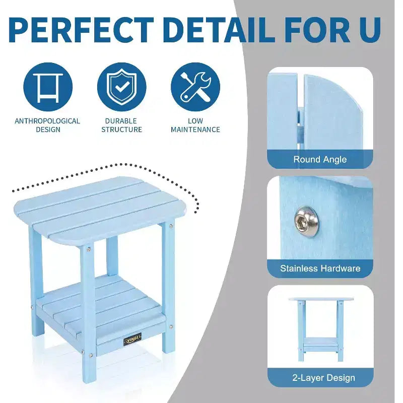 VINGLI Tavolino Laterale da Esterno in HDPE, Impermeabile a 2 Livelli per Patio, Ponte, Portico, Cortile, Piscina