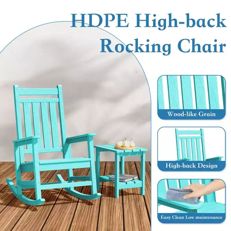 Hyleory HDPE Moderna Sedia a Dondolo da Esterno in Resina, Sedia Adirondack da Giardino per Tutte le Stagioni