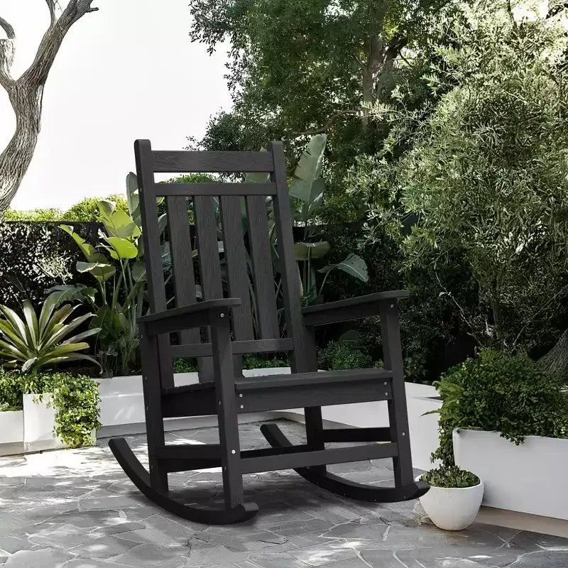 Hyleory HDPE Moderna Sedia a Dondolo da Esterno in Resina, Sedia Adirondack da Giardino per Tutte le Stagioni