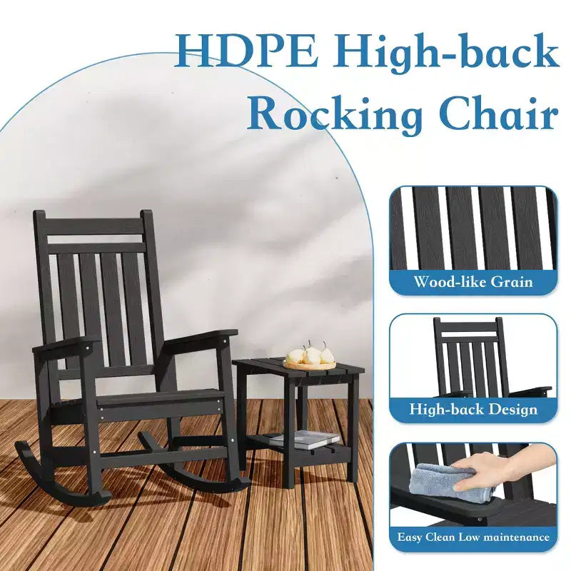 Hyleory HDPE Moderna Sedia a Dondolo da Esterno in Resina, Sedia Adirondack da Giardino per Tutte le Stagioni