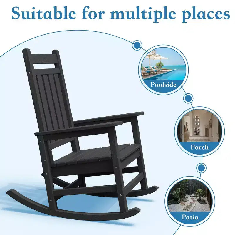 Hyleory HDPE Moderna Sedia a Dondolo da Esterno in Resina, Sedia Adirondack da Giardino per Tutte le Stagioni