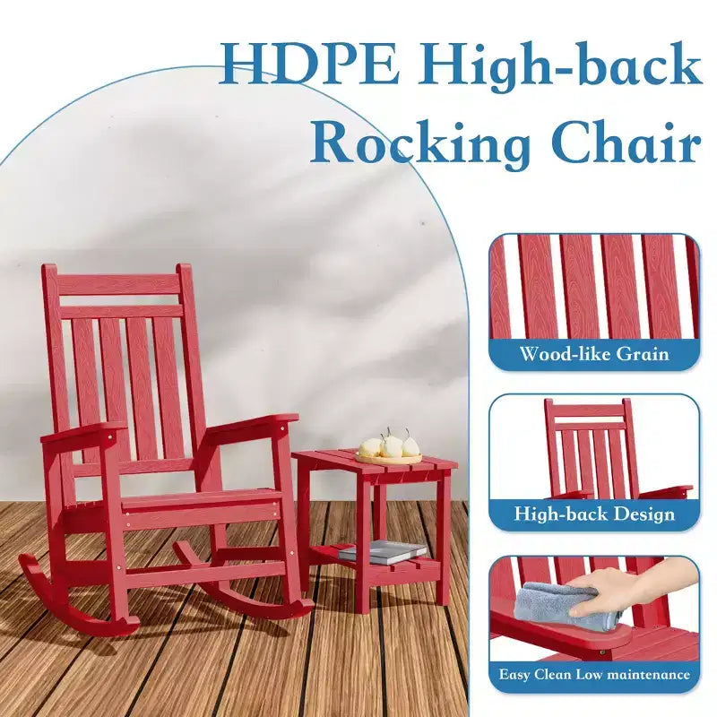 Hyleory HDPE Moderna Sedia a Dondolo da Esterno in Resina, Sedia Adirondack da Giardino per Tutte le Stagioni