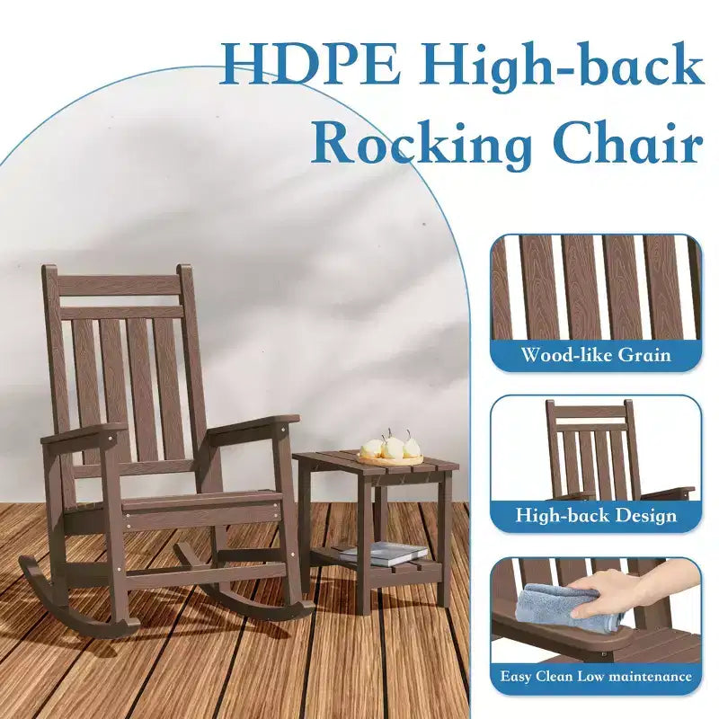 Hyleory HDPE Moderna Sedia a Dondolo da Esterno in Resina, Sedia Adirondack da Giardino per Tutte le Stagioni