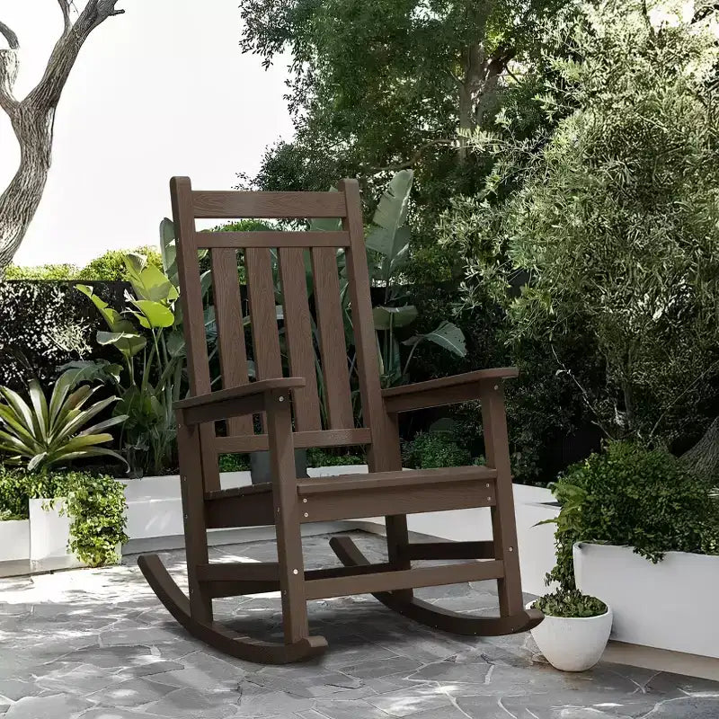 Hyleory HDPE Moderna Sedia a Dondolo da Esterno in Resina, Sedia Adirondack da Giardino per Tutte le Stagioni