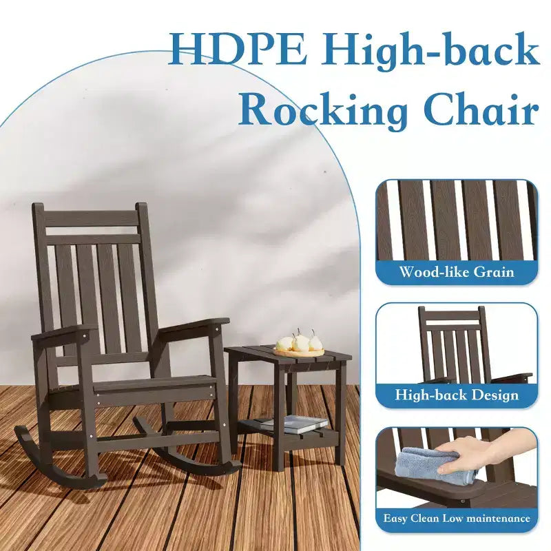 Hyleory HDPE Moderna Sedia a Dondolo da Esterno in Resina, Sedia Adirondack da Giardino per Tutte le Stagioni