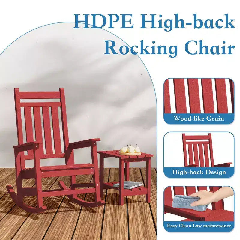 Hyleory HDPE Moderna Sedia a Dondolo da Esterno in Resina, Sedia Adirondack da Giardino per Tutte le Stagioni