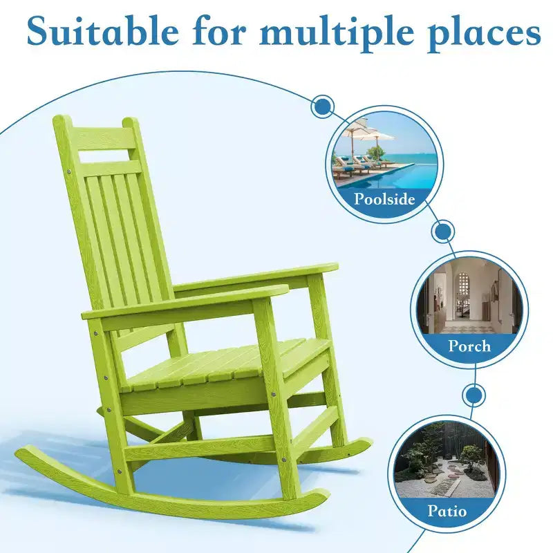 Hyleory HDPE Moderna Sedia a Dondolo da Esterno in Resina, Sedia Adirondack da Giardino per Tutte le Stagioni