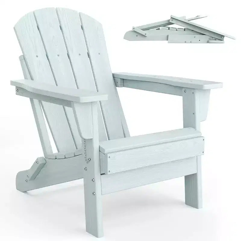 Chaise Adirondack pliante avec porte-gobelet, Chaise d'extérieur en PEHD texturé bois pour patio, terrasse ou jardin, Supporte 172 kg