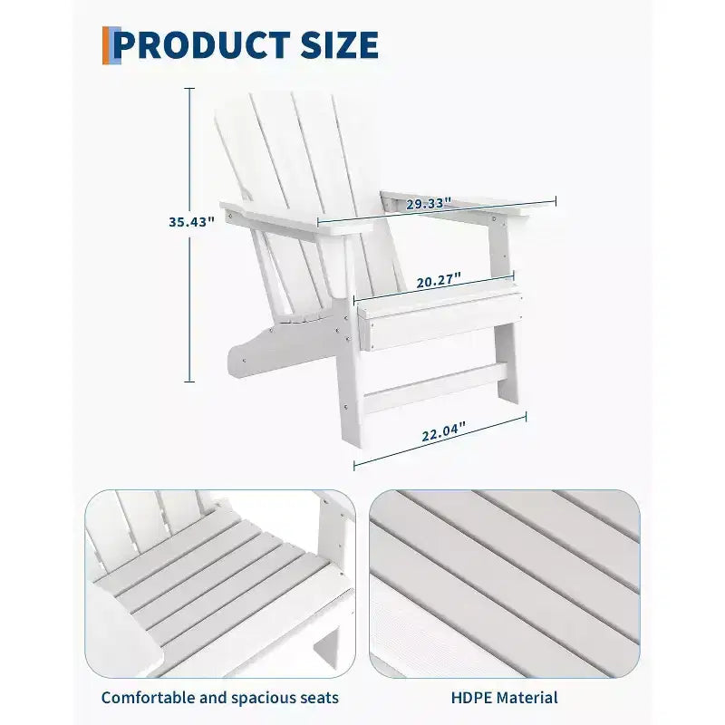 Sedie da Giardino Adirondack, Sedie da Esterno Resistenti alle Intemperie, Portata Massima 172 kg per Esterni, Patio, Prato, Giardino, Portico