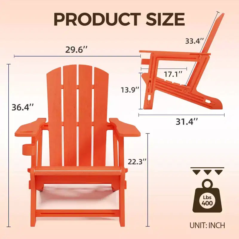 NAYSAYE Chaise longue de patio Adirondack avec porte-gobelet, pliable pour la détente en plein air, 22,3*30*36,4