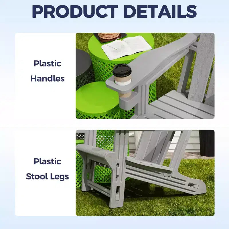 NAYSAYE Chaise longue de patio Adirondack avec porte-gobelet, pliable pour la détente en plein air, 22,3*30*36,4