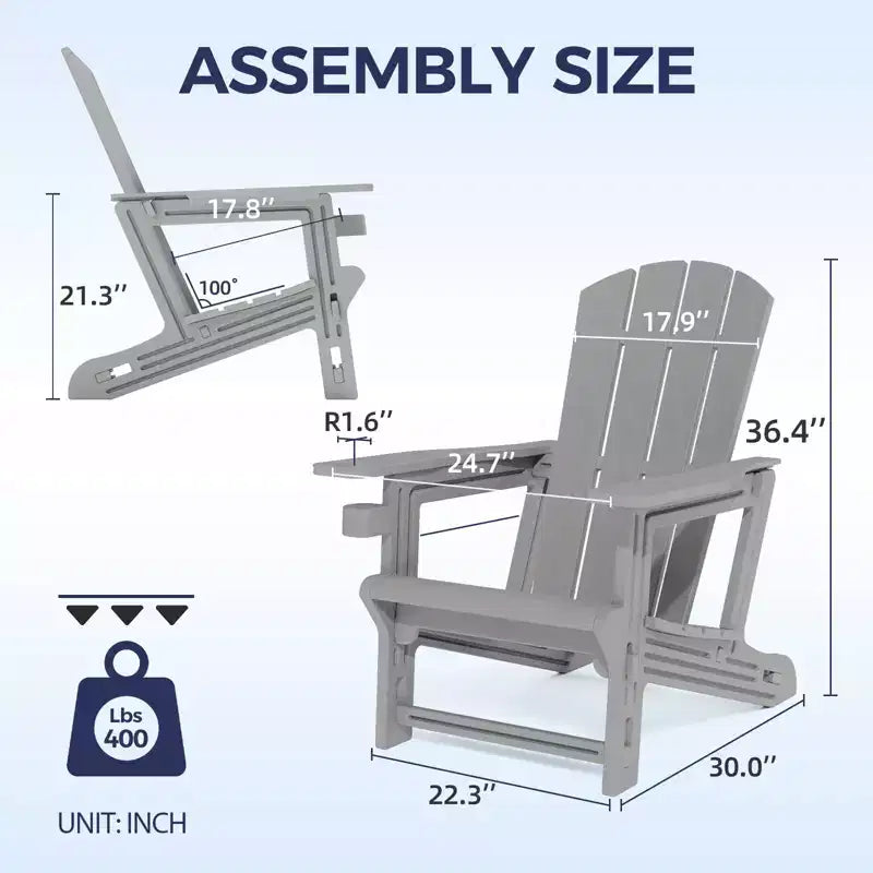 NAYSAYE Chaise longue de patio Adirondack avec porte-gobelet, design pliable pour la détente en extérieur, 22,3*30*36,4