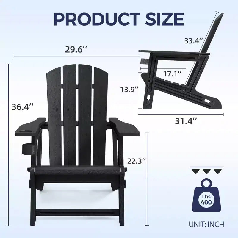 NAYSAYE Chaise longue de patio Adirondack avec porte-gobelet, design pliable pour la détente en extérieur, 22,3*30*36,4