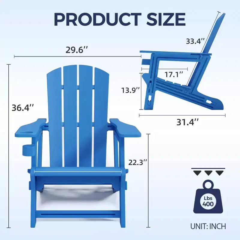 NAYSAYE Chaise longue de patio Adirondack avec porte-gobelet, design pliable pour la détente en extérieur, 22,3*30*36,4