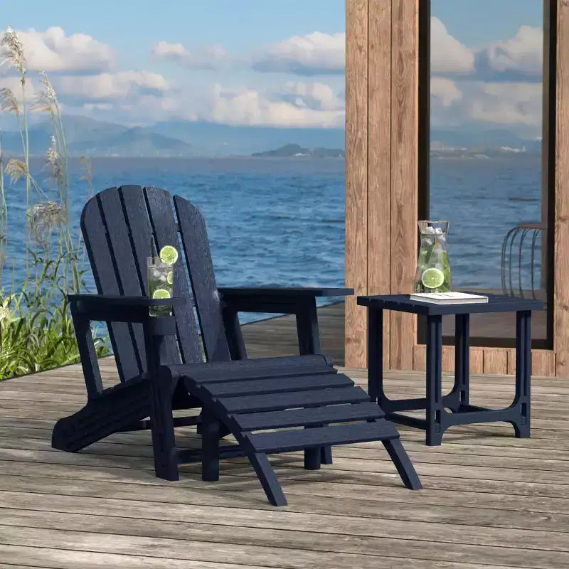 WestinTrends Azura, Set da 3 Pezzi di Sedie da Giardino Adirondack in Plastica HDPE con Tavolino Laterale Quadrato da 45 cm