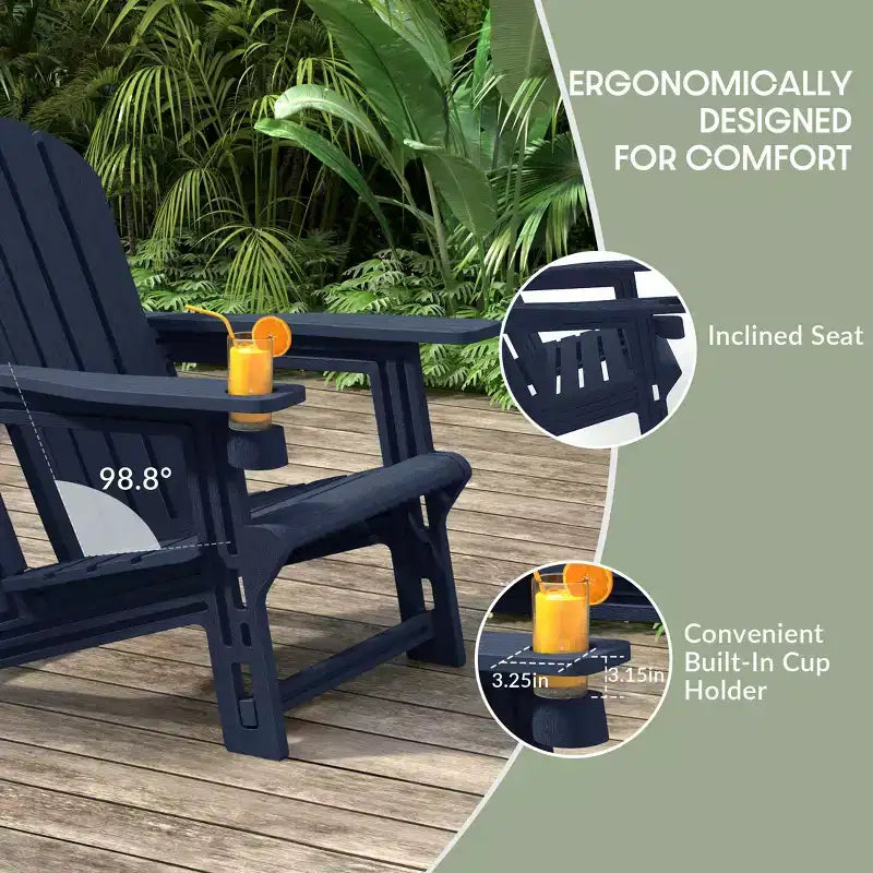 WestinTrends Azura, Set da 3 Pezzi di Sedie da Giardino Adirondack in Plastica HDPE con Tavolino Laterale Quadrato da 45 cm