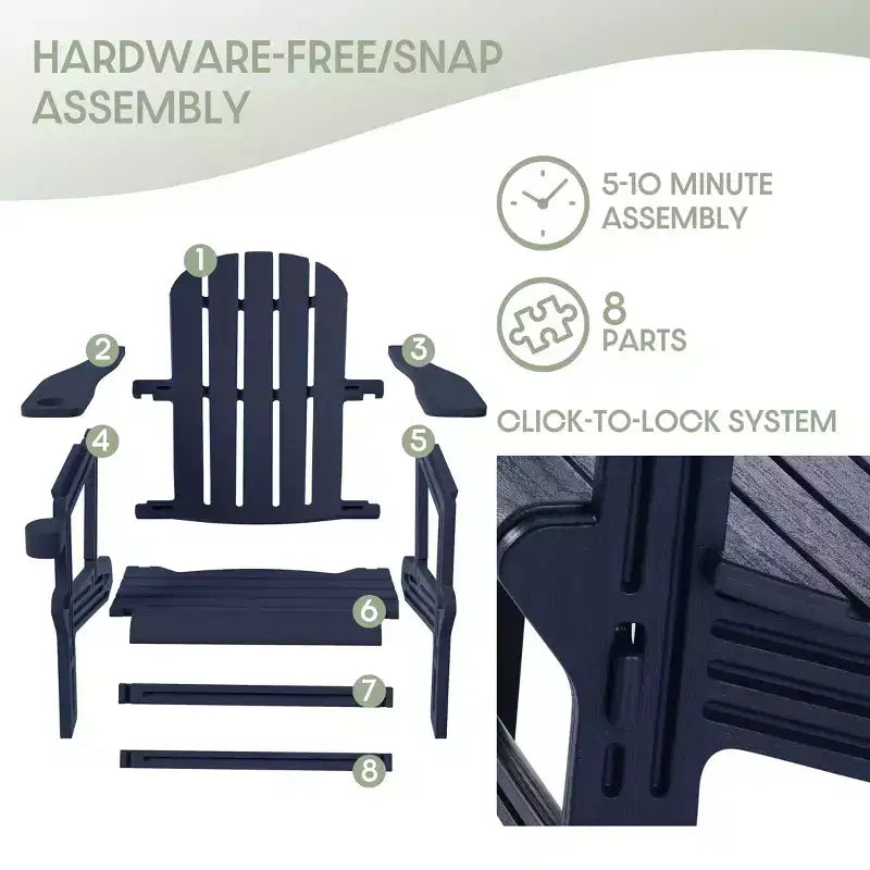 WestinTrends Azura, Set da 3 Pezzi di Sedie da Giardino Adirondack in Plastica HDPE con Tavolino Laterale Quadrato da 45 cm