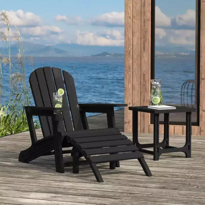 WestinTrends Azura, Set da 3 Pezzi di Sedie da Giardino Adirondack in Plastica HDPE con Tavolino Laterale Quadrato da 45 cm