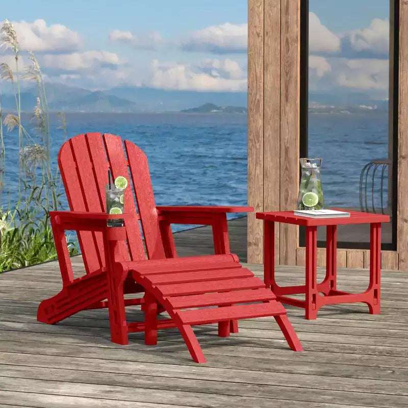 WestinTrends Azura, Set da 3 Pezzi di Sedie da Giardino Adirondack in Plastica HDPE con Tavolino Laterale Quadrato da 45 cm