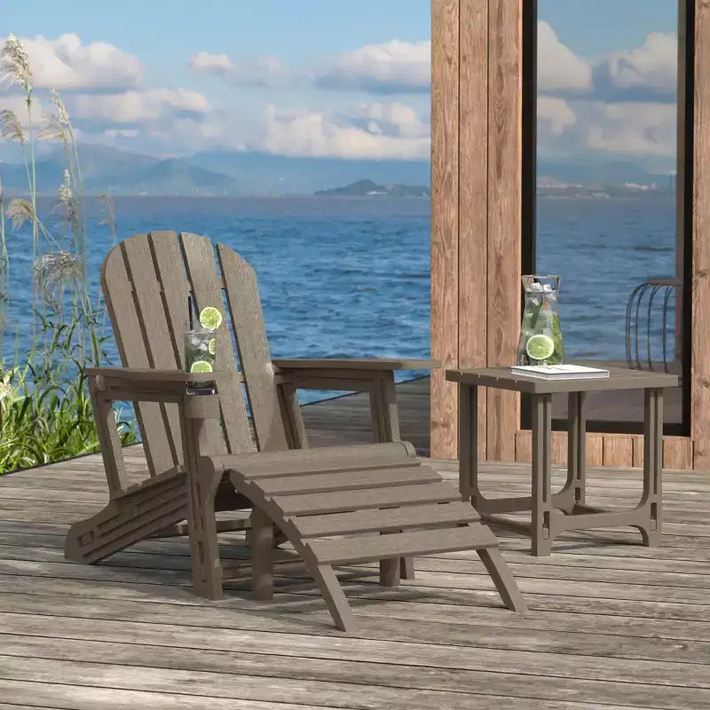 WestinTrends Azura, Set da 3 Pezzi di Sedie da Giardino Adirondack in Plastica HDPE con Tavolino Laterale Quadrato da 45 cm