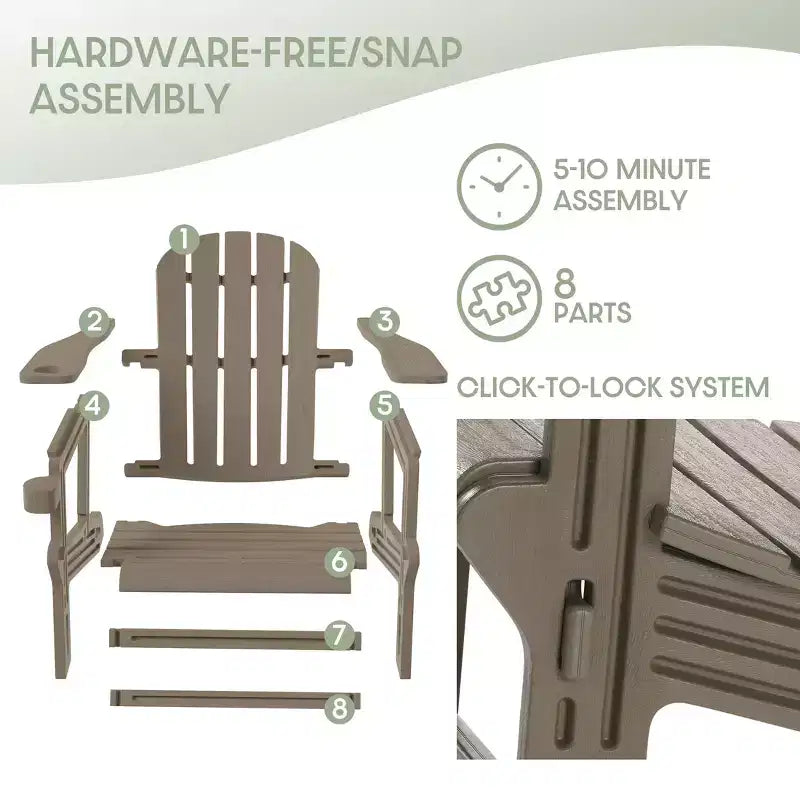 WestinTrends Azura, Set da 3 Pezzi di Sedie da Giardino Adirondack in Plastica HDPE con Tavolino Laterale Quadrato da 45 cm