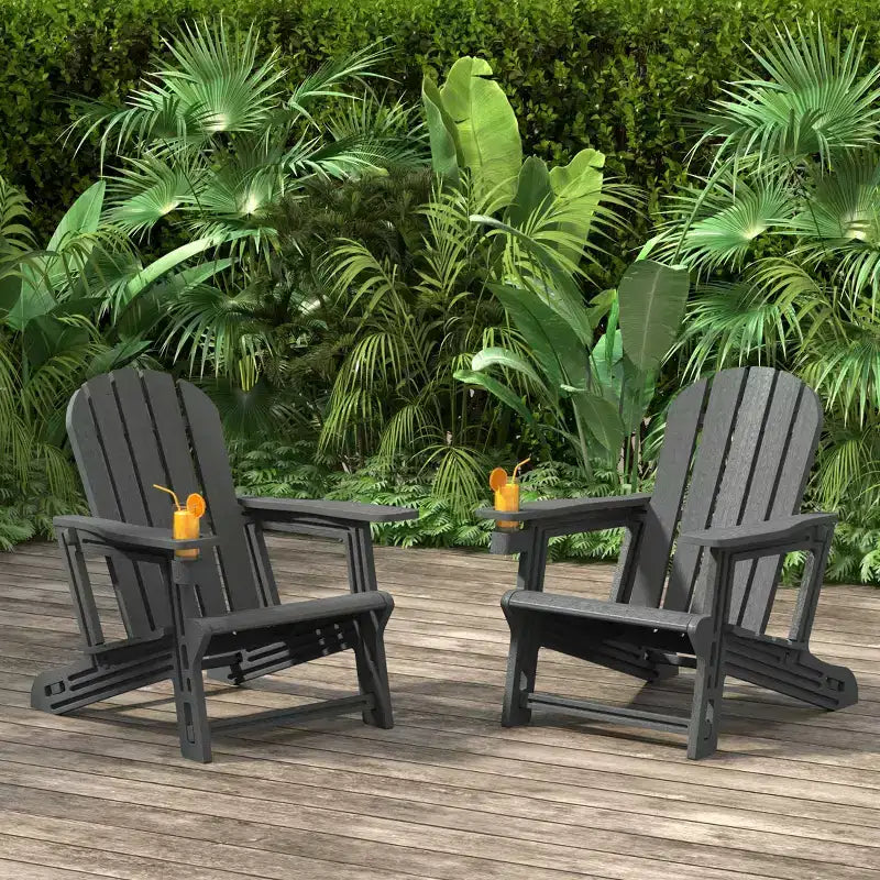 WestinTrends Azura Sedia Adirondack da Esterno in Plastica HDPE, Assemblaggio Senza Attrezzi, con Portabicchieri (Set di 2), Bianca