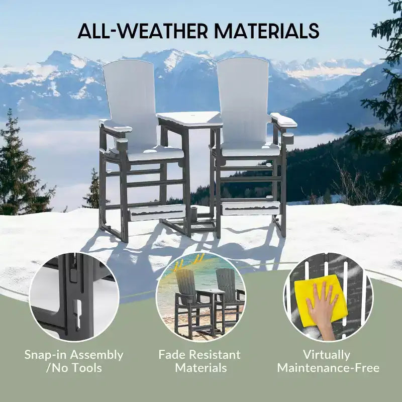 WestinTrends Azura Sedie Adirondack Alte da Esterno con Tavolino di Collegamento (Set da 2), Bianco