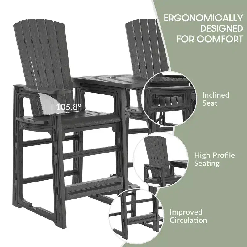 WestinTrends Azura Sedie Adirondack Alte da Esterno con Tavolino di Collegamento (Set da 2), Bianco