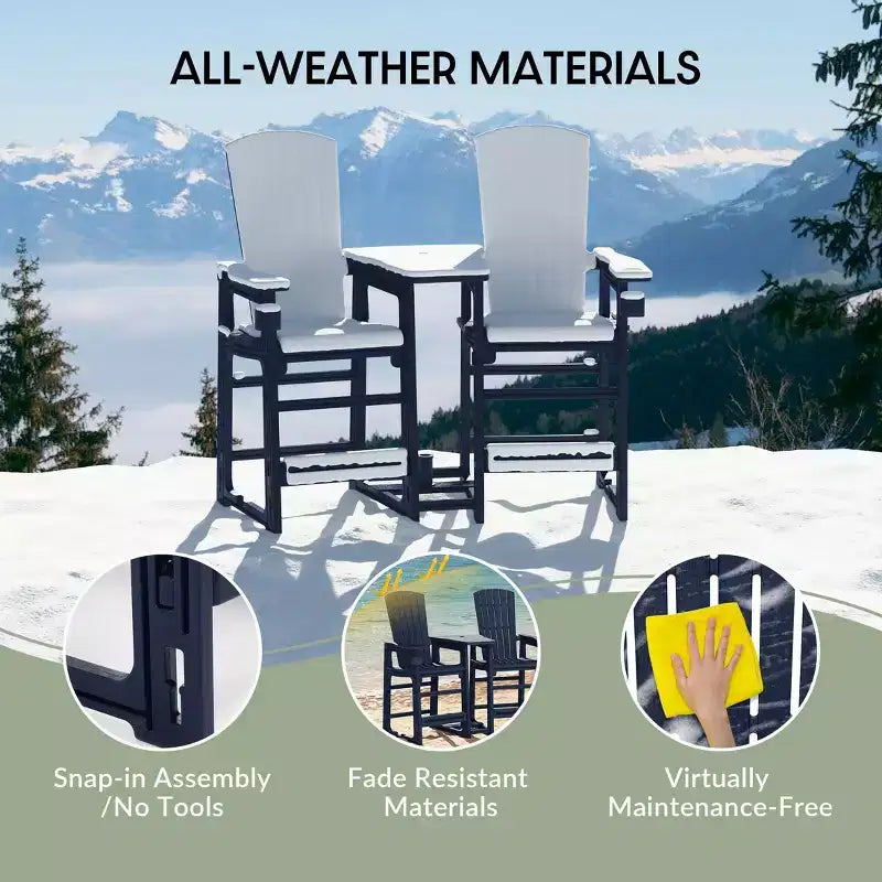 WestinTrends Azura Sedie Adirondack Alte da Esterno con Tavolino di Collegamento (Set da 2), Bianco
