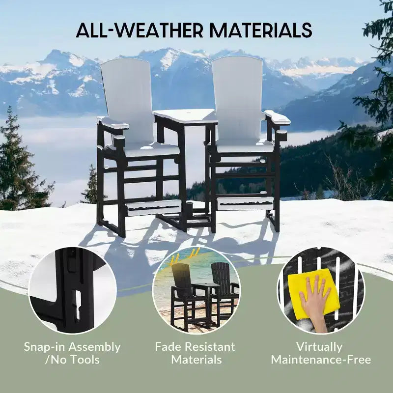 WestinTrends Azura Sedie Adirondack Alte da Esterno con Tavolino di Collegamento (Set da 2), Bianco