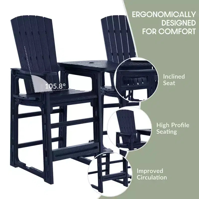 WestinTrends Azura Sedie Adirondack Alte da Esterno con Tavolino di Collegamento (Set da 2), Bianco