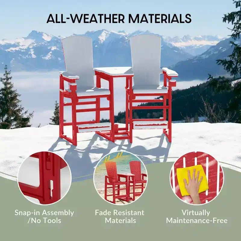 WestinTrends Azura Sedie Adirondack Alte da Esterno con Tavolino di Collegamento (Set da 2), Bianco