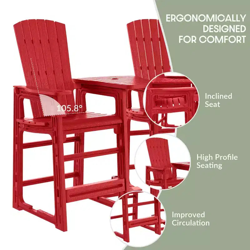 WestinTrends Azura Sedie Adirondack Alte da Esterno con Tavolino di Collegamento (Set da 2), Bianco