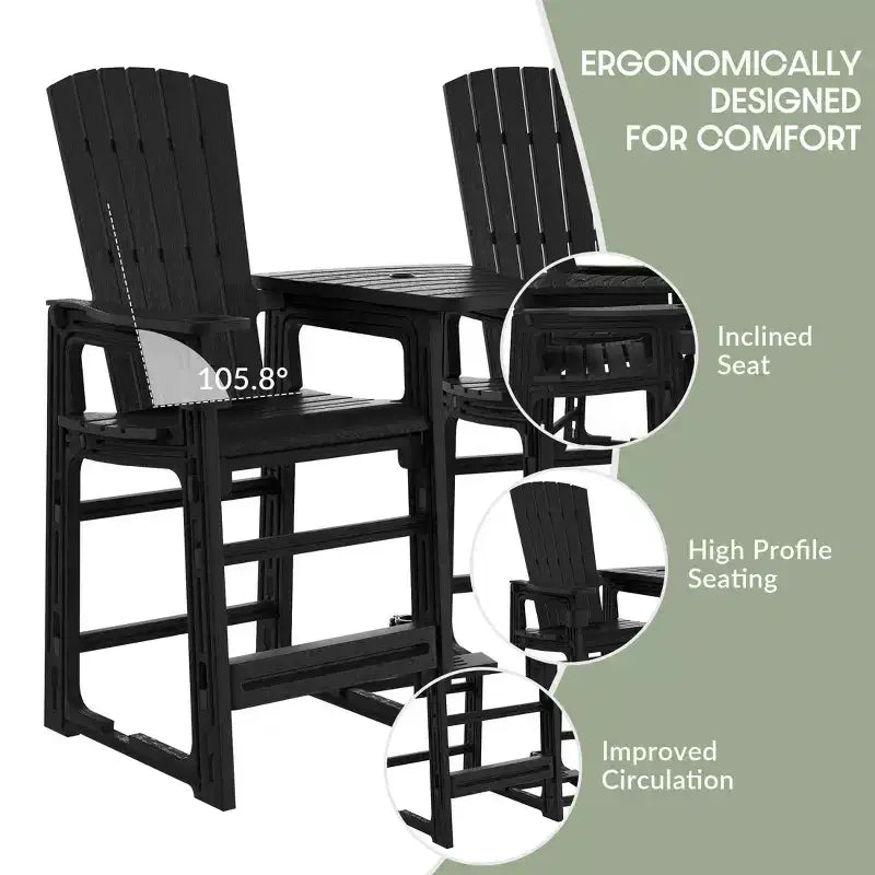 WestinTrends Azura Sedie Adirondack Alte da Esterno con Tavolino di Collegamento (Set da 2), Bianco
