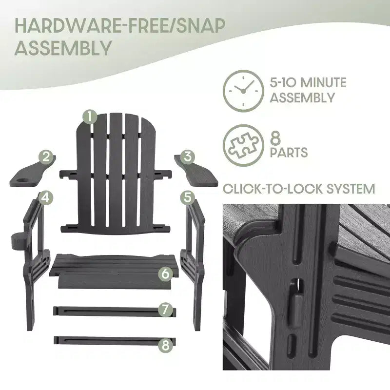 WestinTrends Azura Sedia Adirondack da Esterno in HDPE con Pouf da Esterno Senza Attrezzi