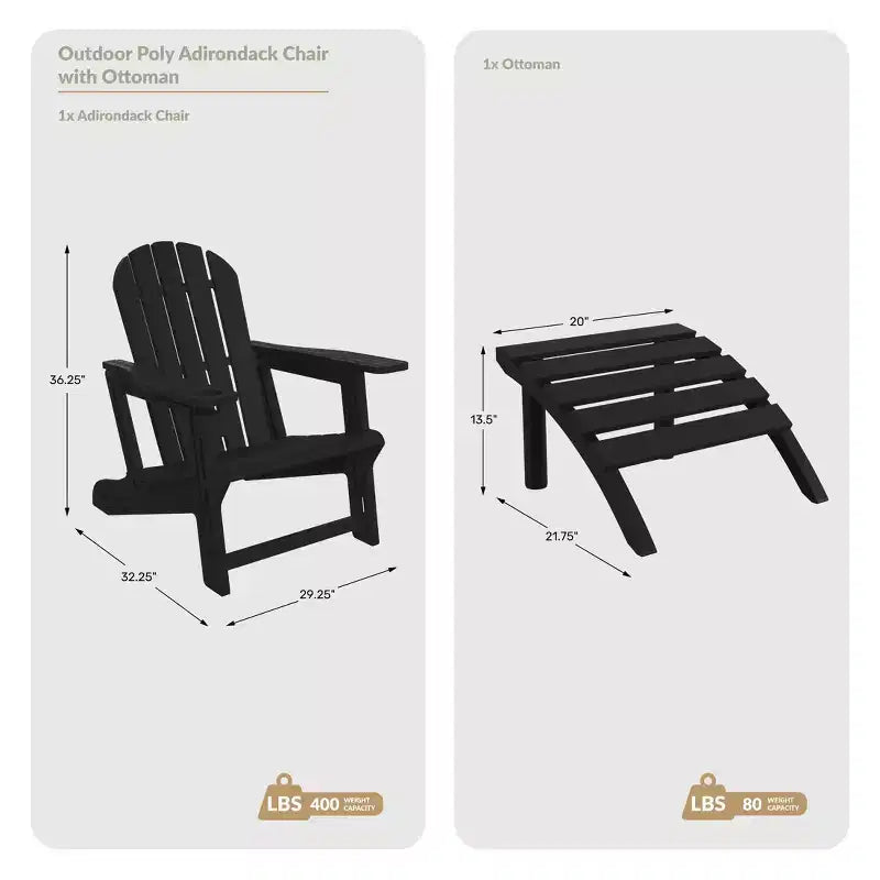 WestinTrends Azura Sedia Adirondack da Esterno in HDPE con Pouf da Esterno Senza Attrezzi