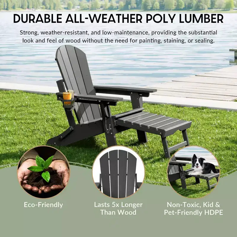 WestinTrends Malibu Sedia Adirondack Pieghevole Regolabile con Poggiapiedi Retrattile e Portabicchieri (Set da 2), Rosso