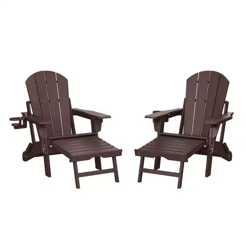 WestinTrends Malibu Sedia Adirondack Pieghevole Regolabile con Poggiapiedi Retrattile e Portabicchieri (Set da 2), Rosso