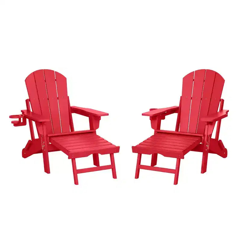 WestinTrends Malibu Sedia Adirondack Pieghevole Regolabile con Poggiapiedi Retrattile e Portabicchieri (Set da 2), Rosso