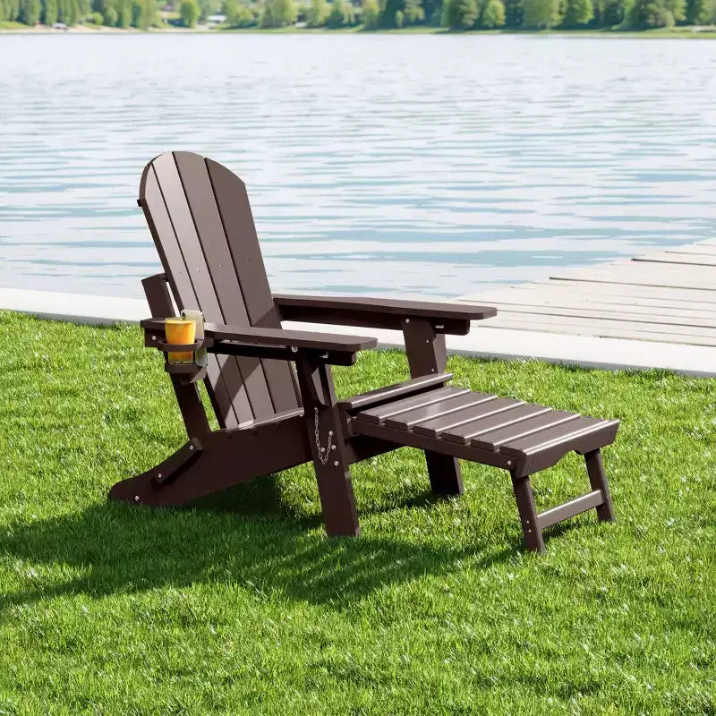 WestinTrends Sedia Adirondack Pieghevole Regolabile Malibu con Poggiapiedi Retrattile e Portabicchieri, Legno Invecchiato