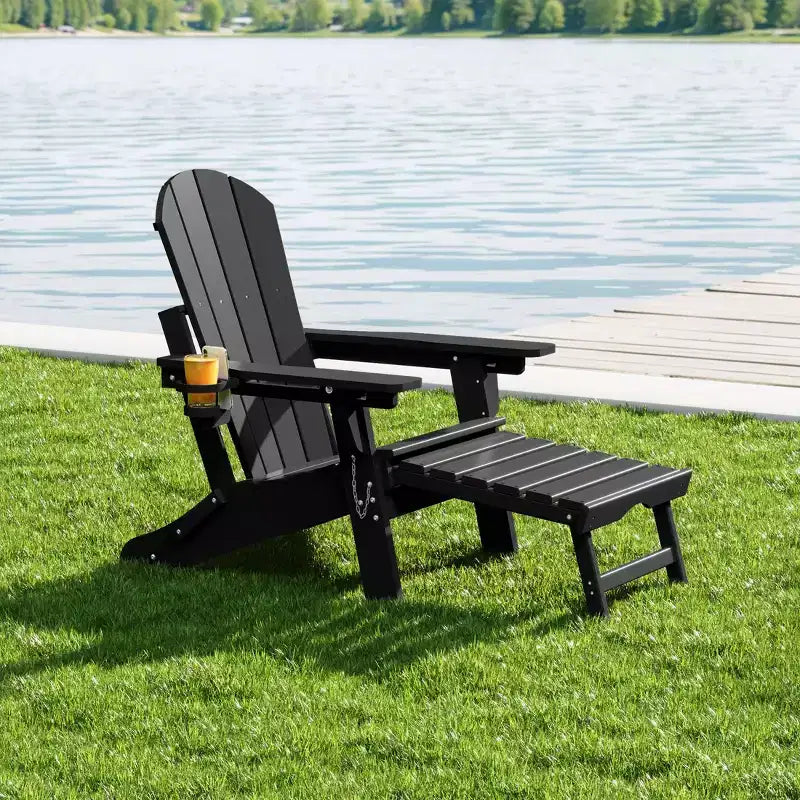 WestinTrends Sedia Adirondack Pieghevole Regolabile Malibu con Poggiapiedi Retrattile e Portabicchieri, Legno Invecchiato