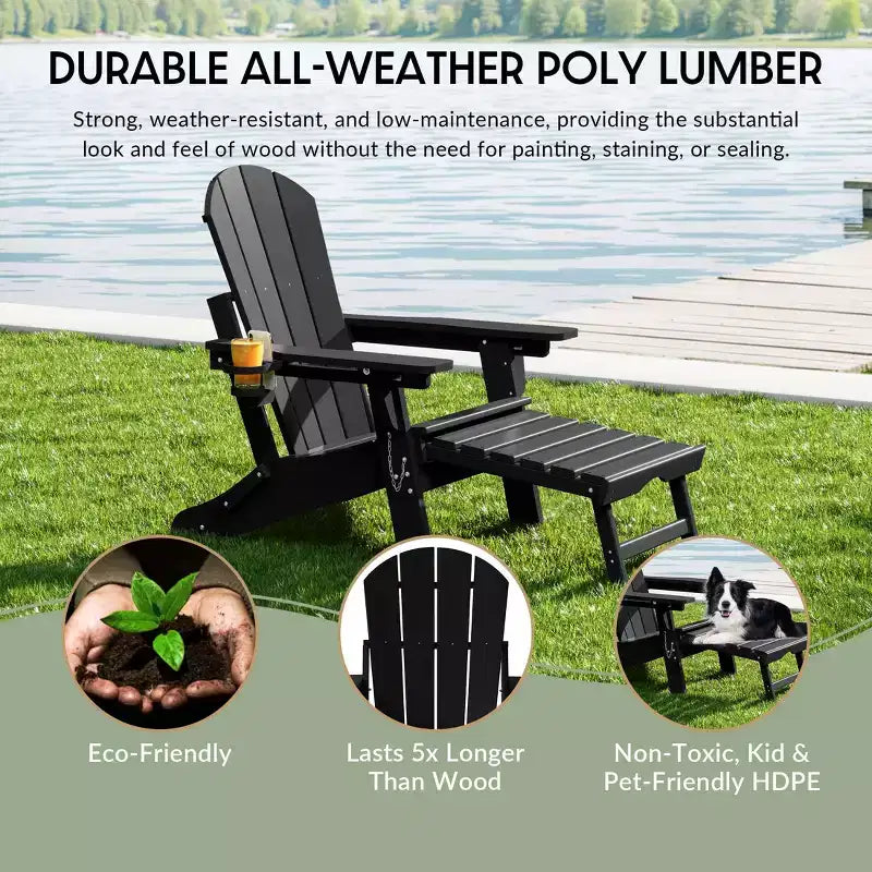 WestinTrends Sedia Adirondack Pieghevole Regolabile Malibu con Poggiapiedi Retrattile e Portabicchieri, Legno Invecchiato