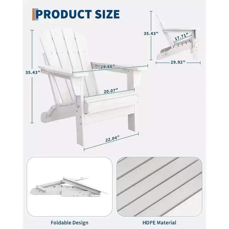 Sedie Adirondack Pieghevoli con Schienale Ergonomico Esteso, Sedie Ignifughe in HDPE Resistenti alle Intemperie, Lettini da Esterno per Patio, Giardino e Prato