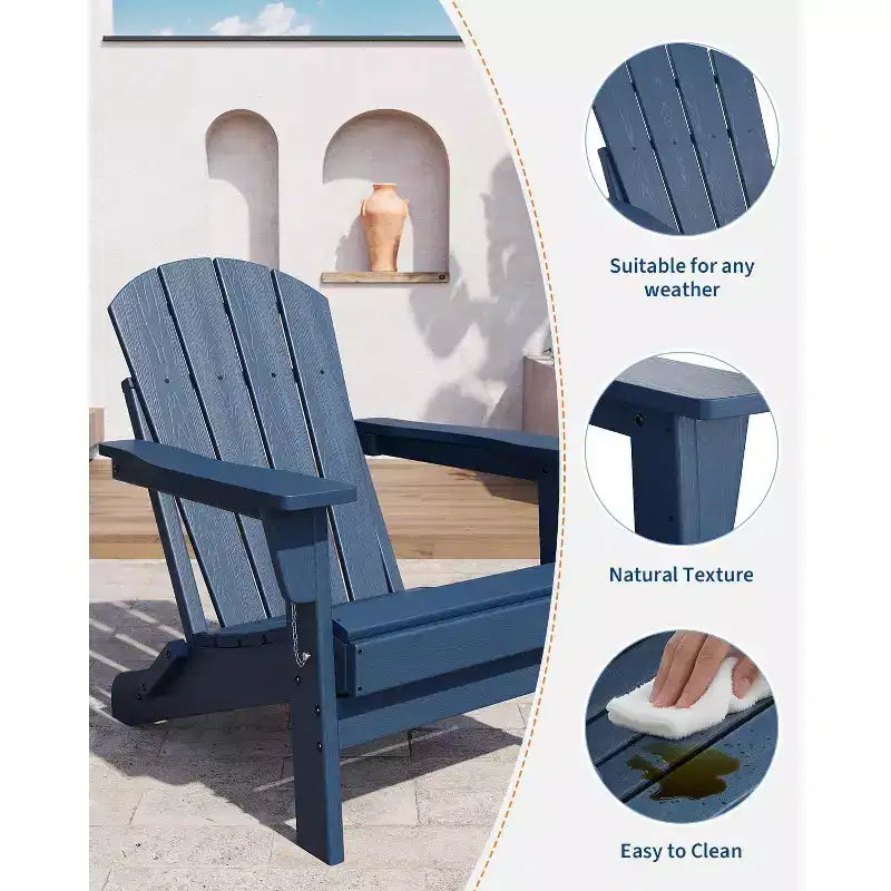 Set di 2 sedie Adirondack pieghevoli, in plastica HDPE resistente alle intemperie, sedie da esterno sovradimensionate per patio, prato, giardino, cortile, terrazza, capacità di 172 kg