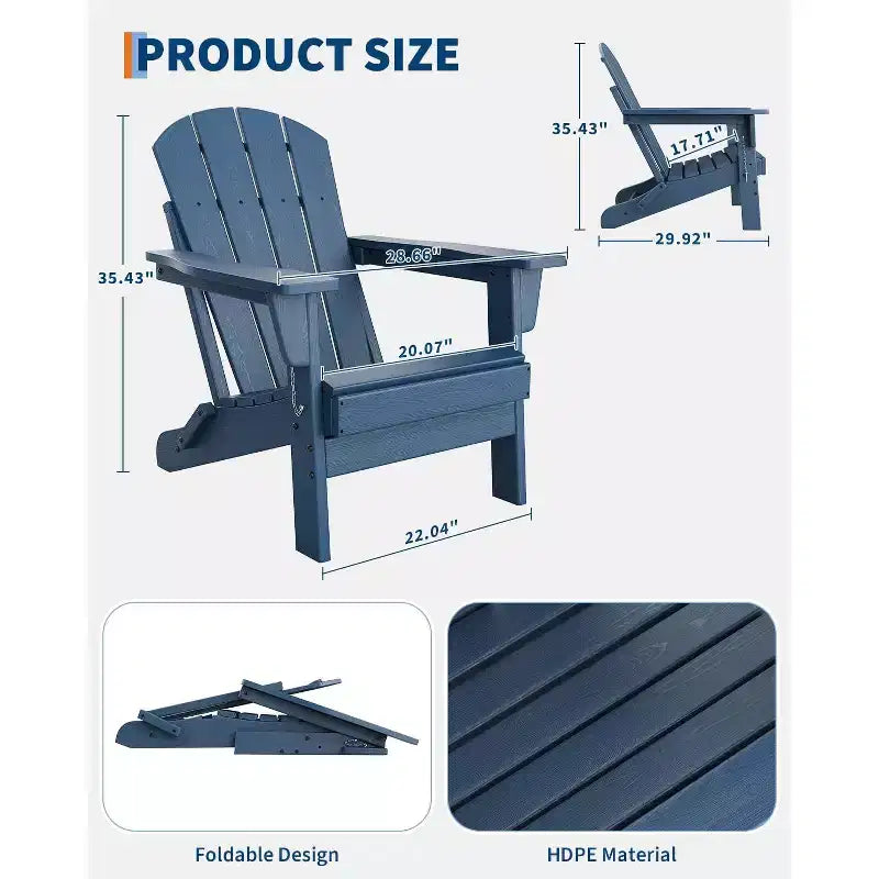 Set di 2 sedie Adirondack pieghevoli, in plastica HDPE resistente alle intemperie, sedie da esterno sovradimensionate per patio, prato, giardino, cortile, terrazza, capacità di 172 kg