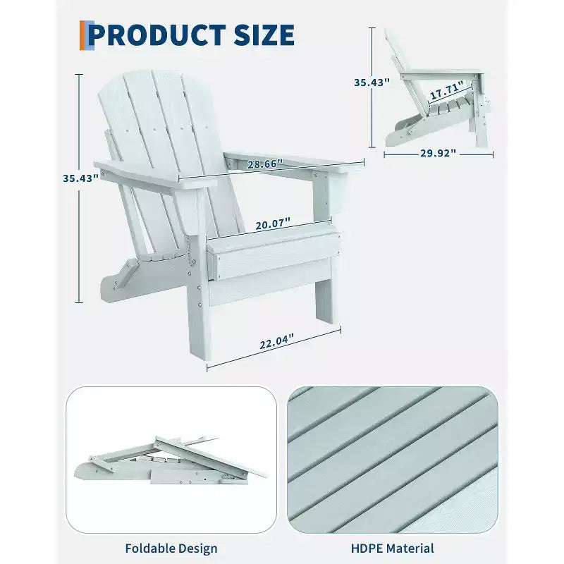 Set di 2 sedie Adirondack pieghevoli, in plastica HDPE resistente alle intemperie, sedie da esterno sovradimensionate per patio, prato, giardino, cortile, terrazza, capacità di 172 kg