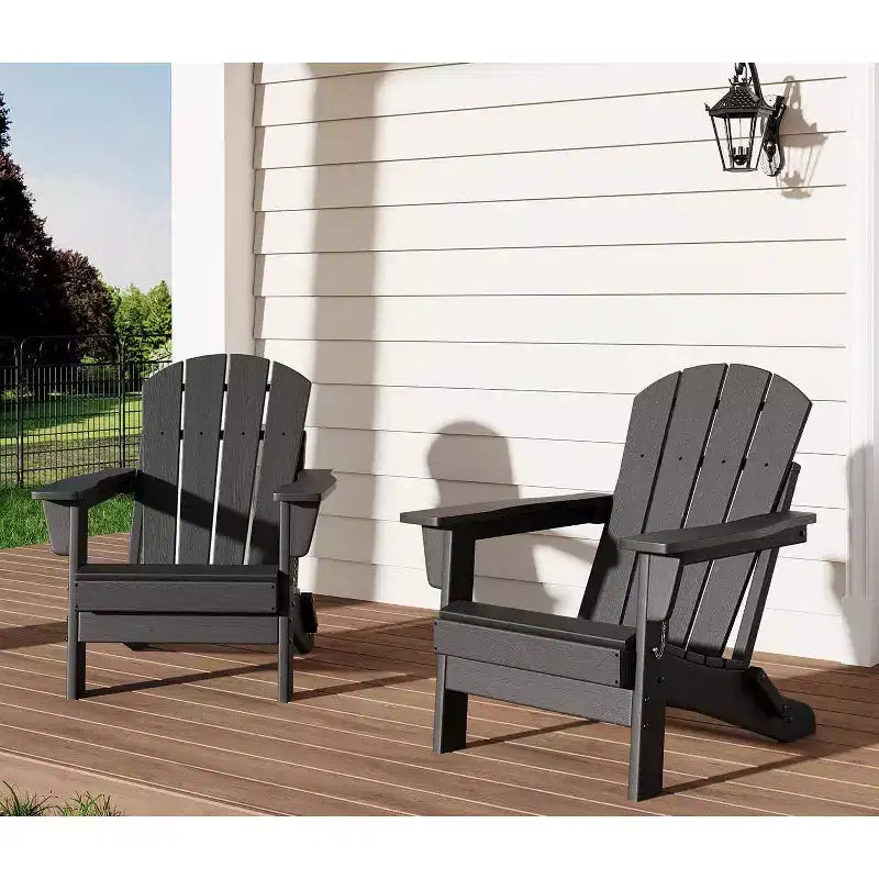 Ensemble de 2 chaises Adirondack pliantes, chaise d'extérieur surdimensionnée en plastique PEHD résistant aux intempéries pour patio, pelouse, jardin, cour arrière, terrasse, supporte 172 kg