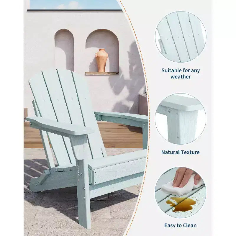 Set da 4 sedie Adirondack pieghevoli, in plastica HDPE resistente alle intemperie, sedie da esterno di grandi dimensioni per patio, prato, giardino, cortile, terrazza, portata 172 kg